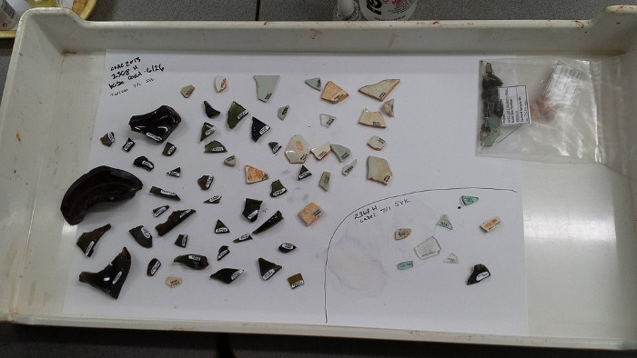Washed and numbered sherds